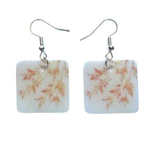 Autumn Leaves Resin Dangle Earrings, Multicolor Square Design, Hypoallergenic
